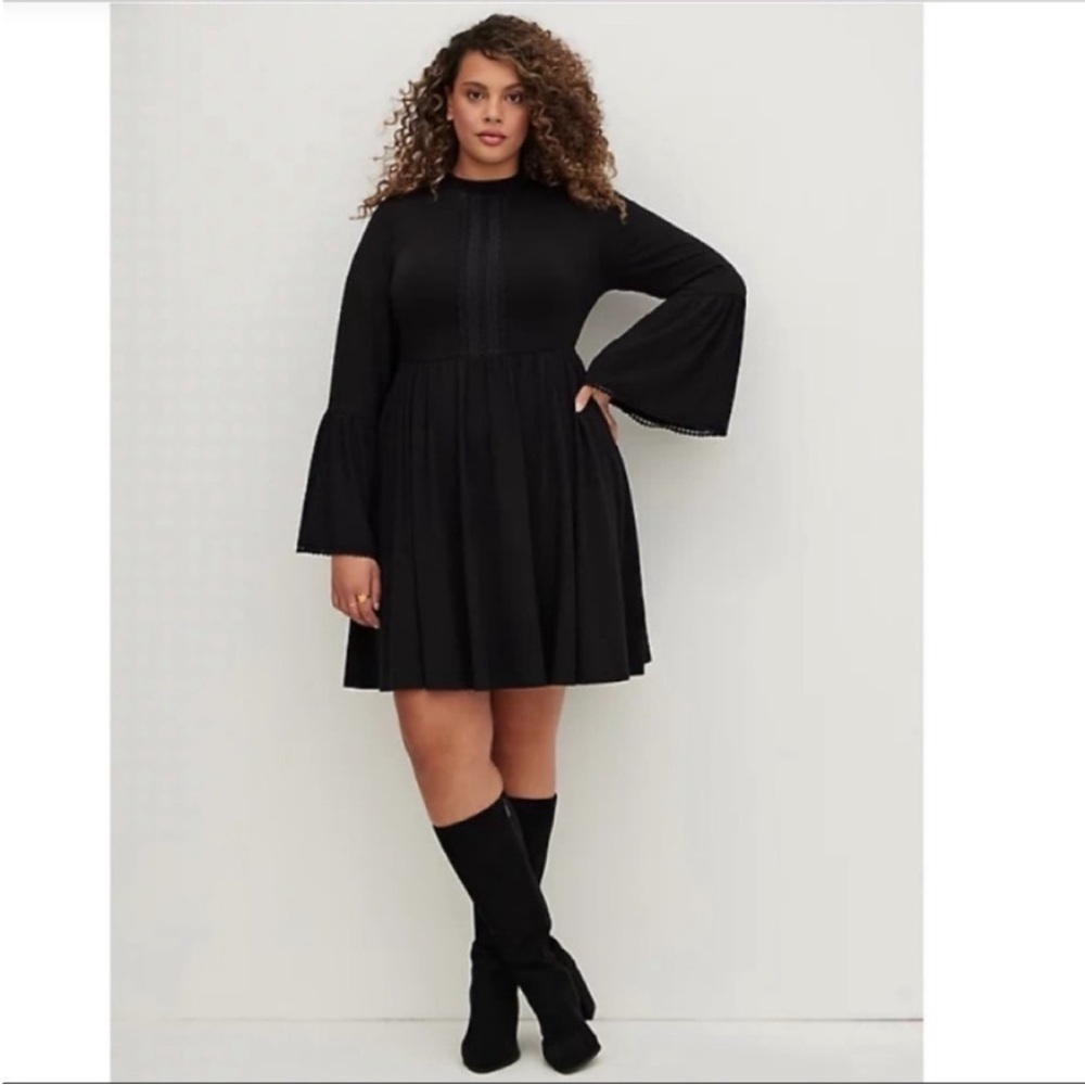 NWT TORRID MOCK NECK MINI SKATER DRESS - JERSEY BLACK